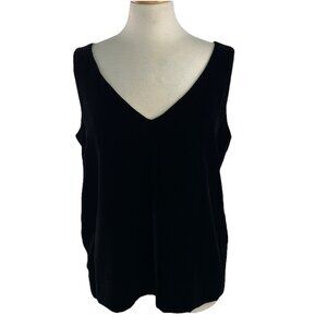J Crew Sz 14 Silk Blend Black Velvet Tank Top Womens Deep V-Neck Sleeveless Cami